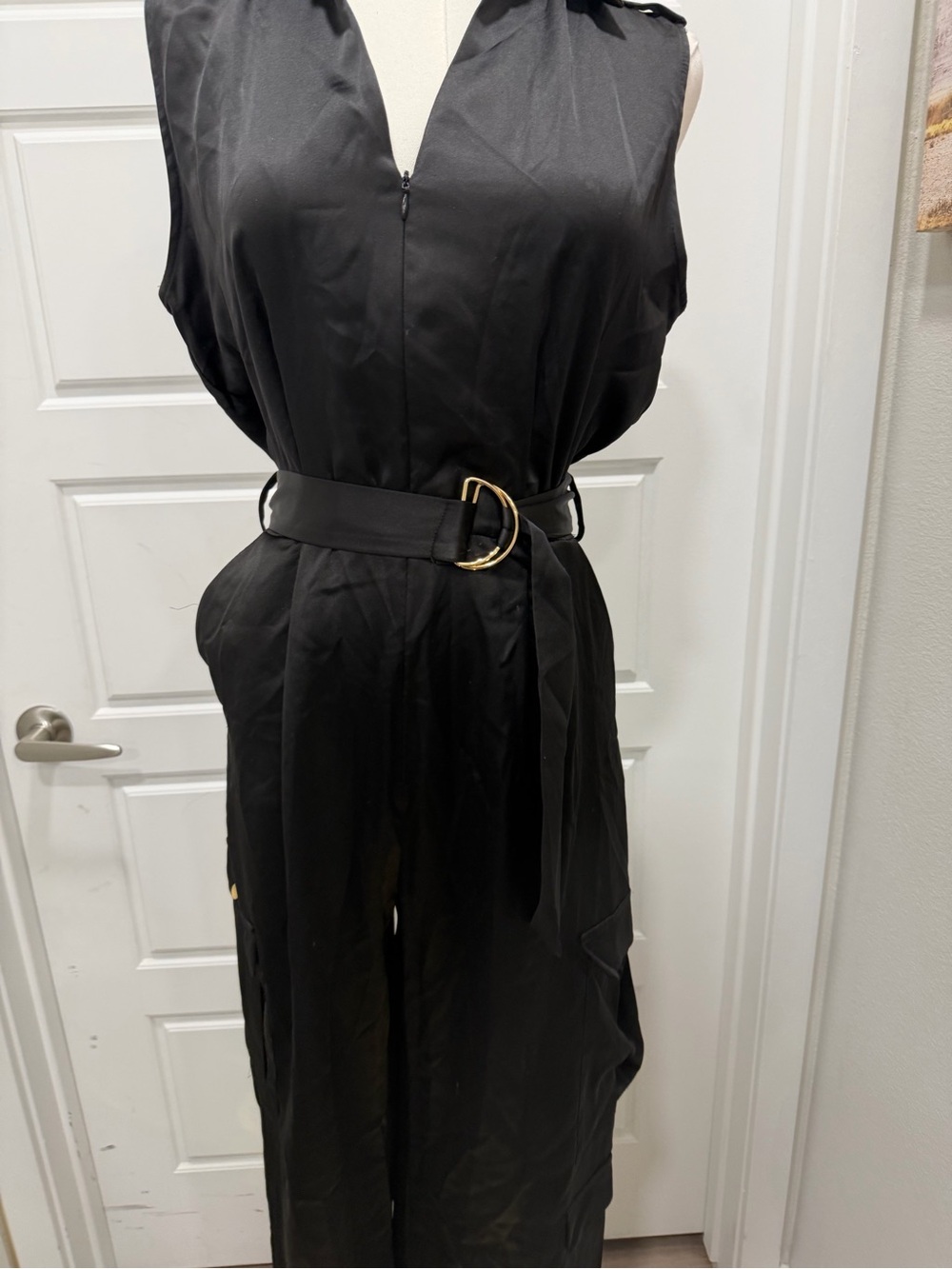 Zara Sleeveless Black Utility Jumpsuit with Belt - Picture 3 of 8
